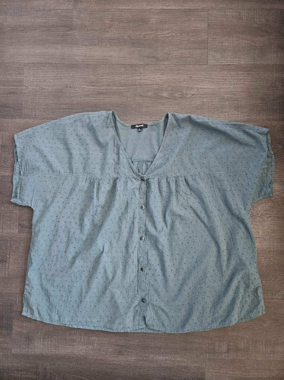 Madewell Swiss Dot V-Neck Blouse Shaded Evergreen Plus Size 1X 100% Cotton